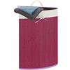 Relaxdays Cesta Porta-Biancheria Angolare in Bambù, 60 l, Pieghevole, con Coperchio, Sacco, 65,5x49,5x37 cm, Viola