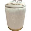 Relaxdays Sgabello in Velluto, Contenitore, Imbottito, A x P: 42 x 32 cm, Rotondo, Soggiorno, Beige