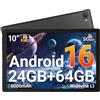 Gleeso Tablet 10 pollici Android 16, Face ID, OTG, 24GB+64GB+1TB Espansione, 1280 * 800 IPS, WiFi 6, BT5.4, Doppia Fotocamera 5MP+8MP, 6000mAh, Widevine L1 (Nero)