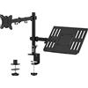 GRIFEMA 2 Monitor Supporto per Monitor con Ripiano per Laptop, Braccio per Monitor VESA 75x75-100x100 MM, Rotazione 360°, Angolo di Inclinazione ±90°, Altezza Regolabile, Peso Massimo 10KG, Nero
