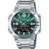 Casio AMW870DA-3AV Orologio da uomo in acciaio inossidabile quadrante verde analogico digitale doppio fuso orario