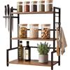 Relaxdays Mensola da cucina, marrone/nero | porta spezie stile industriale 51x43x20 cm con ganci e portacoltelli