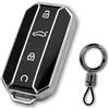 AetherPeak Custodia per chiave auto per Chery Omoda e Jaecoo, in TPU, a 4 pulsanti, custodia protettiva intelligente con portachiavi, compatibile con Jaecoo J7 Jaecoo 5 Luxury 2025-2026 (nero argento)