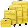 WITTCHEN Skyspeed Line Set di 4 valigie con custodia per cosmetici Valigia da viaggio trolley bagaglio a mano rigida ABS chiusura a combinazione manico telescopico 4 ruote giallo Ryanair/ITA Airways