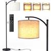 YICAIZI Lampada da Terra per Soggiorno, 160cm Piantana Lampada da Arco con Regolabile Paralume in Lino Beige, 3 Temperature di Colore, Telecomando e Interruttore a Pedale, Lampadina da 12 W inclusa