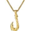 JewelryWe Collana da uomo con gancio da pesca, in acciaio inox, con ciondolo a forma di onda e spirale, vintage, Hip Hop Punk, idea regalo per i pescatori, Acciaio inossidabile