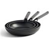 KitchenAid Classic Forged Set di Padelle in Alluminio Duro Anodizzato, Senza PFAS Ceramica Antiaderente, 20 cm, 24 cm e 28 cm, Adatte a Tutti i Tipi di Fornelli, Induzione, Forno e Lavastoviglie,Nero