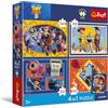 Trefl - Puzzle 4 in 1: Toy Story, Toy Time - 4 x 88 pezzi - Poster esclusivo, set di quattro puzzle per bambini dai 5 anni in su