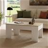 Dmora - Tavolino da salotto Oceanside, Tavolino da caffè con piano elevabile, Tavolo basso da soggiorno, 100x50h45/56 cm, Bianco e Rovere