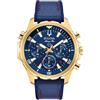 Bulova Orologio da uomo Marine Star Series B in acciaio inossidabile con 6 lancette cronografo al quarzo, 100 m, Tono oro/quadrante blu, misura unica, Cinturino in acciaio inossidabile color oro al
