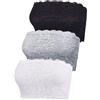 Boao Reggiseno a fascia senza spalline in pizzo floreale da donna, 3 pezzi, senza cuciture, elastico, fascia per il torace, nero, bianco, grigio., L