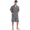 GLOBAL Pigiama Uomo Estivo Cotone Pigiami Maniche Corte Pigiami Due Pezzi Classici a Quadri,Grigio,L