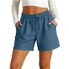 Generico Pantaloncini Donna Estivi Bermuda in Lino E Cotone - Pantaloni Corti Eleganti Vita Alta con Coulisse Elastico Tasche Gamba Larga Larghi Baggy Curvy Leggeri Comodi per Spiaggia Mare Casual