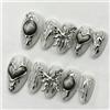 MouyouGlow Unghie Finte Corte MouyouGlow,Mandorla Argento Grigio 3D Farfalla Cuore Chrome Charms Diamant Design Short Press on Nails,Silver Autunno Inverno Fake Nails