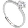ORO&CO 925 L'anello solitario in argento con zircone bianco offre un tocco di eleganza senza tempo. La misura s regolabile garantisce una vestibilità perfetta, mentre il design essenziale valorizza la brillantezza della pietra, ideale per ogni occasione.