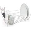 simplywire - Scolapiatti - Griglia Scolapiatti Antiruggine - Acciaio Cromato con Cestello Portaposate Bianco