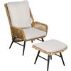 Outsunny Poltrona da giardino con poggiapiedi in rattan PE, schienale inclinabile e cuscini, design bohémien