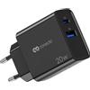 SatChef caricatore USB-C conecto, alimentatore USB, 2 porte, 1x USB-C 20 Watt Max. PD, 1x USB A 18 watt max., caricatore rapido GaN, caricatore per telefoni cellulari, rilevamento automatico della corrente di carica, nero