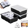 Bailtouk 3 Pezzi Stampo Ghiaccio in Silicone Con Coperchio, Vassoi per Cubetti di Ghiaccio Quadrati, Stampi per Cubetti di Ghiaccio Cubo Formine Vaschette Senza BPA per Cocktail, Whisky, Puree di Frutta (Nero)
