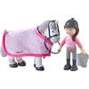 HABA Little Friends 306168 - Cavaliere Sanya e Cavallo Saphira, Bambole e Animali a partire dai 3 anni, Rosa, Grigio