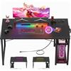 iSunirm Scrivania Gaming 120x50 cm con Luci LED e Prese Integrate, Scrivania PC con Supporto Monitor Ergonomico, Tavolo Computer Stabile per Studio e Ufficio, Postazione Gaming - Nero