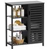 HITNET Mobile Bagno Bambu, Mobiletto Bagno Basso da Terra, Armadietto da Pavimento con Porta Singola e 3 Ripiani Aperti, adatto per Soggiorno, Cucina e Corridoio, Nero
