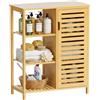 HITNET Mobile Bagno Bambu, Mobiletto Bagno Basso da Terra, Armadietto da Pavimento con Porta Singola e 3 Ripiani Aperti, adatto per Soggiorno, Cucina e Corridoio, Naturale
