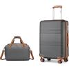 KONO Set di 2 Valigia Bagaglio a Mano Rigida e Leggera ABS+PC Trolley 55cm con 4 Ruote Rotanti e Lucchetto TSA & Borsa da Viaggio Ryanair 40x30x20, Grigio/Marrone