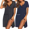 Ekouaer Camicia da Notte Donna con Bottoni Premaman Allattamento Manica Corta Leggera Morbida 2 Pezzi S-XXL