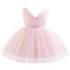 IDOPIP Bambino Ragazza senza Maniche V - Collo Tulle Tutu Abito Principessa Fiore Ragazza Abito Bow Elegante Compleanno Festeggiamento Formale Partito Prom Dress, Rosa, 18-24 Mesi