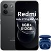 XIAOMI Redmi Note 17 Pro Max 5G,Smartphone 8G+512GB,6.83 1.5K AMOLED display,120Hz,9210mAh Silicon-Carbon Battery,50MP Main Camera,100W HyperCharge,Nero,incluso cuffie smart incluse blu