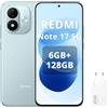 XIAOMI Redmi Note 17 5G-Smartphone 6+128GB,6,99 FHD+ AMOLED 120Hz,Batteria 7700mAh Ricarica 45W,Fotocamera 50MP, Snapdragon 4 Gen 4,IP65, HyperOS con AI,Blu,Con caricatore da 45W
