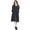 Ulla Popken Donna Abito Midi | Taglie forti, Plus Size, Abito di jersey dal taglio svasato con orli arrotolati, scollo a V e maniche a 3/4 830622