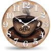 CEWROM Orologio da parete da cucina con motivo caffè, retrò, vintage, silenzioso, in vetro temperato, numeri arabi, decorazione da parete, 30 cm, marrone
