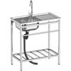 TOLBCLOH Lavello giardino piccolo per esterni, vasca singola per lavaggio, stazione per lavabo da cucina in acciaio inox con ripiano portaoggetti e rubinetto, per ristorante, bar, lavanderia, garage, cortile(S