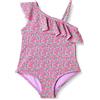 Amazon Essentials Costume da Bagno Intero Asimmetrico con Volant Bambine e Ragazze, Lilla Rosa Shocking Posey Floral, 2 Anni