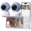Boifun Baby Monitor Video e Audio 2K con 2 Telecamere, Schermo 5'' IPS, Controllo da APP Mobile & Display, Visione Notturna, Audio Bidirezionale, Rilevamento Intelligente, Connessione Stabile