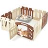 COSTWAY Recinto per Animali con 8 Pannelli, Cancelletto per Cani e Cognigli in HDPE con Porta, Chiusura e Angoli Sicuri, Cancello per Animali da Interno ed Esterno (Marrone e Beige)