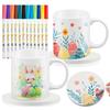 Geiserailie Kit Tazze in Ceramica da Dipingere con 2 Tazze 2 Sottobicchieri 12 Penne in Porcellana Regalo Fai Da te Per Adulti Laurea Maestra, Sottobicchieri Non Riscaldare in Forno(Stile Classico)