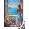 QHVMXCZB Donna Sul Balcone Vista Mare Puzzle 1000 Pezzi Carta per Adulti Scena Floreale Relax Casa Decorazione Famiglia Regalo Focus 38x26cm/1000pcs