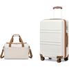KONO Set di 2 Valigia Bagaglio a Mano Rigida e Leggera ABS+PC Trolley 55cm con 4 Ruote Rotanti e Lucchetto TSA & Borsa da Viaggio Ryanair 40x30x20, Bianco Crema