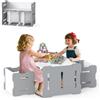 RELAX4LIFE Tavolino e Sedia per Bambini, Set Multiuso Convertibile con Tavolo e 2 Sedie per Disegno, Lettura, Pranzo e Artigianato, Mobili in Legno per Casa, Asilo Nido e Scuola (Grigio)