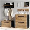 BENMWS Set appendiabiti multifunzione con specchio, armadio, cassetto, 2 scarpiere, scarpiera, ripiano per cappelli e 4 ganci, combinabile liberamente in nero e tono legno, 156 x 36 x 176 cm, naturale