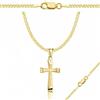 ZELYA - Collana in argento placcato oro con ciondolo a croce 925 585 - 2mm, collana in oro per uomo e donna, catena a maglia piatta, croce, ciondolo, collana in argento e oro, per uomo e donna