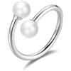Philip Jones Anello con Doppia Perla Regolabile in Argento Placcato
