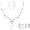 Clearine Set di gioielli da sposa da donna, bellissime perle finte marquise, zirconia cubica, collana a forma di foglia, orecchini pendenti per ballo di fine anno