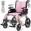 VOCIC U12 Sedia a Rotelle Pieghevole Ergonomica Regolabile | Carrozzina per disabili 13KG fino a 136KG,maniglie e braccioli regolabili,doppio freno,30CM ruote,alluminio stretta|Rosa