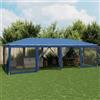 ZQQLVOO Tenda per feste con 12 pannelli laterali in rete, blu, 8 x 4 m, gazebo in HDPE con robusto telaio in ferro e tetto impermeabile, per feste in giardino, protezione da sole e ventilazione