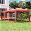 ZQQLVOO Gazebo per feste con 8 pareti laterali in rete, rosso, 3 x 9 m, gazebo in HDPE con telaio in ferro e tetto impermeabile, per eventi all'aperto, protezione solare e ventilazione