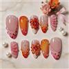 MouyouGlow Unghie Finte Corte MouyouGlow,Mandorla Rosa Leopard French 3D Fiori Floral Bubble Striped Shell Diamant Design Short Press on Nails,Pink Tips Flower Fake Nails